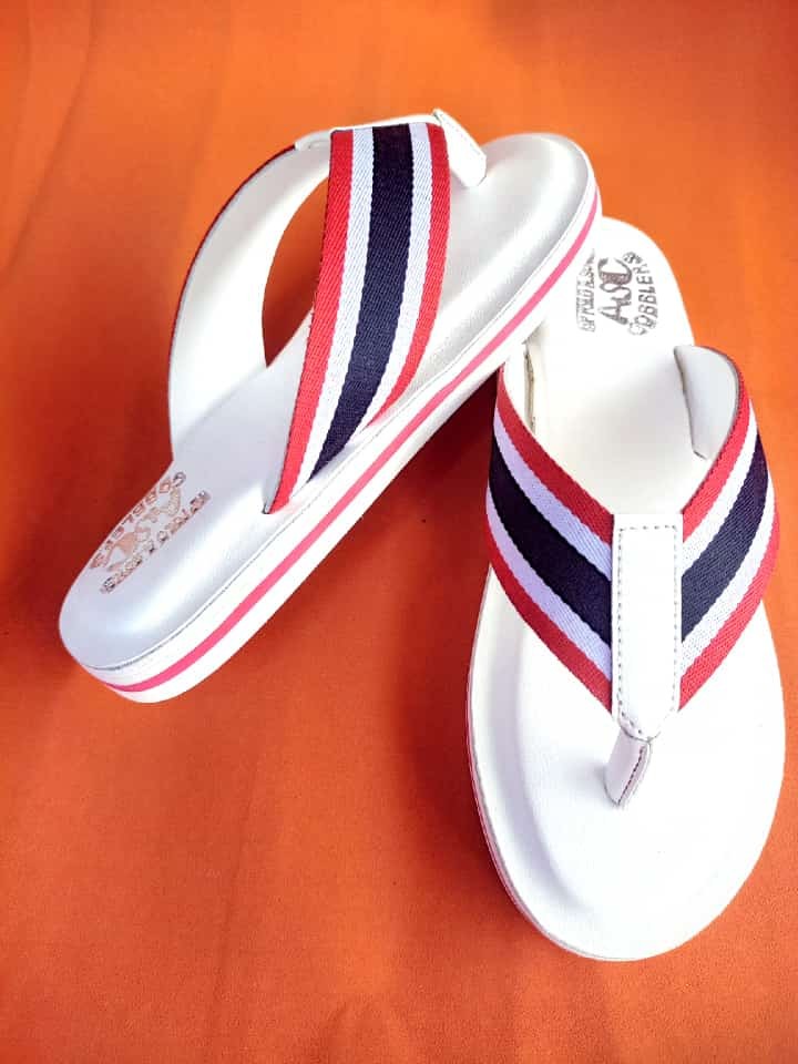 White Red Stripe Pam Slippers