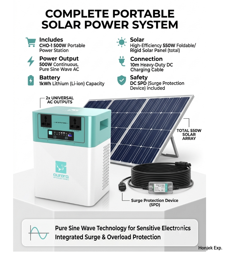 ECHO-1 500W Portable Solar Power Station | 1kWh Lithium Battery | Pure Sine Wave | 550W Solar Panel + 10m DC Cable + SPD