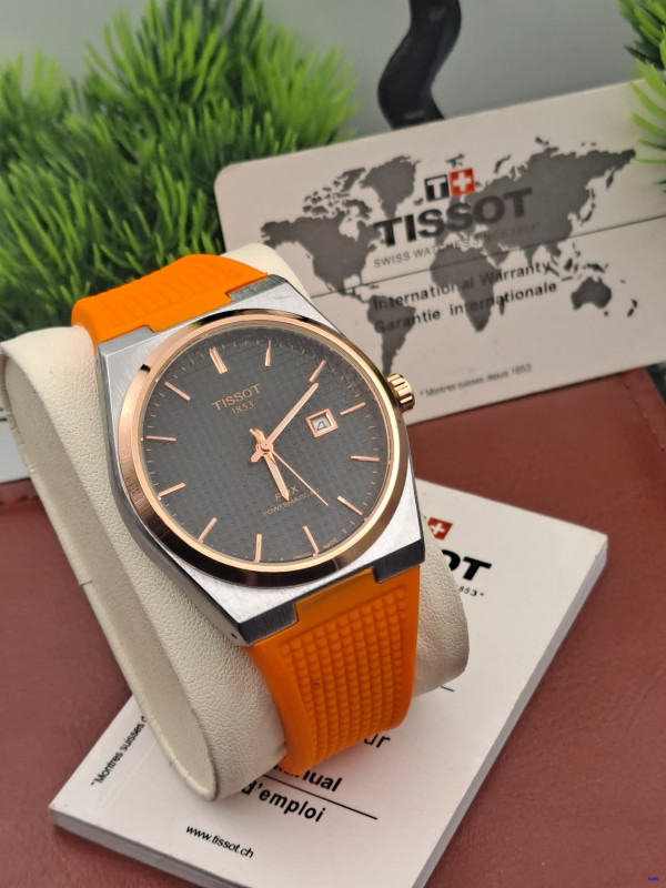 TSST6074 Black Dial, Two-Tone, Quartz, Orange Rubber Strap Wristwatch