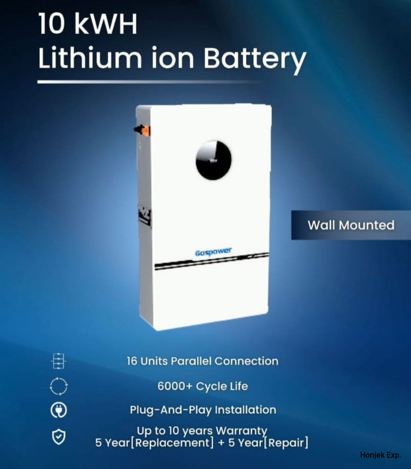 Gospower 10kWh LiFePO₄ Lithium Battery | 51.2V 200Ah Wall-Mounted Solar Battery | 6000+ Cycles