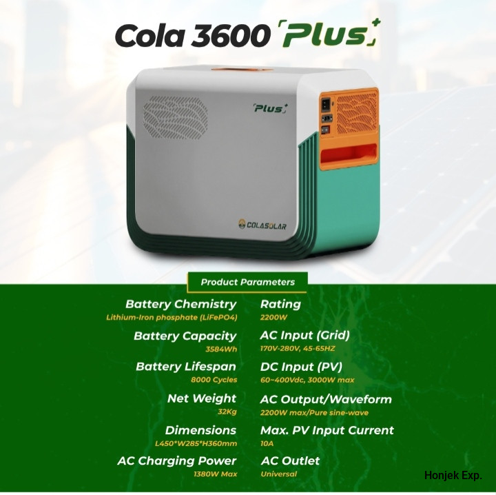 COLA 3600 Plus Solar Generator 3584Wh – 2200W Pure Sine Wave Inverter with LiFePO4 Battery