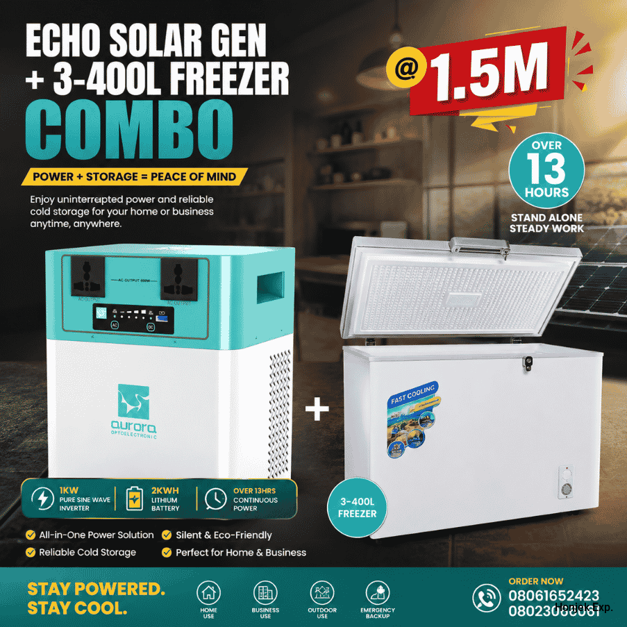 SME Business Solar Freezer Combo | Echo2 1kVA (2kWh) Solar Generator + 345L Hisense Deep Freezer + 500W Solar Panel + Free Installation