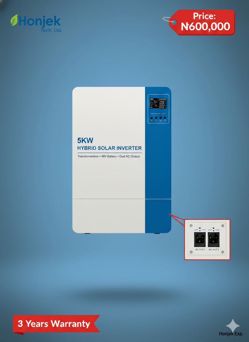 VANGE 5KW Transformerless Hybrid Solar Inverter – 48V Pure Sine Wave with MPPT Solar Charger